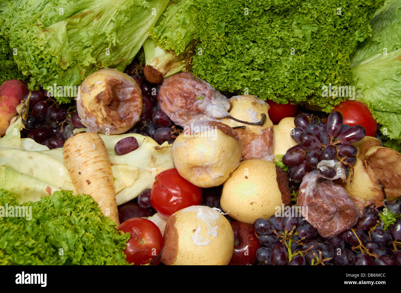 Obst & Verschwendung von pflanzlichen Lebensmitteln Stockfoto