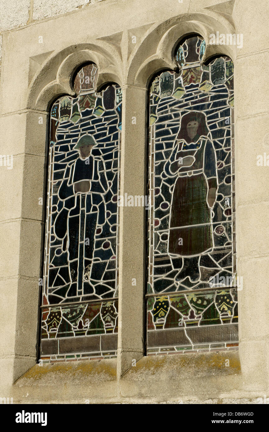Glasfenster, die Kanadische Weltkrieg Soldat und eine Krankenschwester, Kanadische Gedenkstätte der Vereinigten Kirche, Vancouver, BC, Kanada Stockfoto