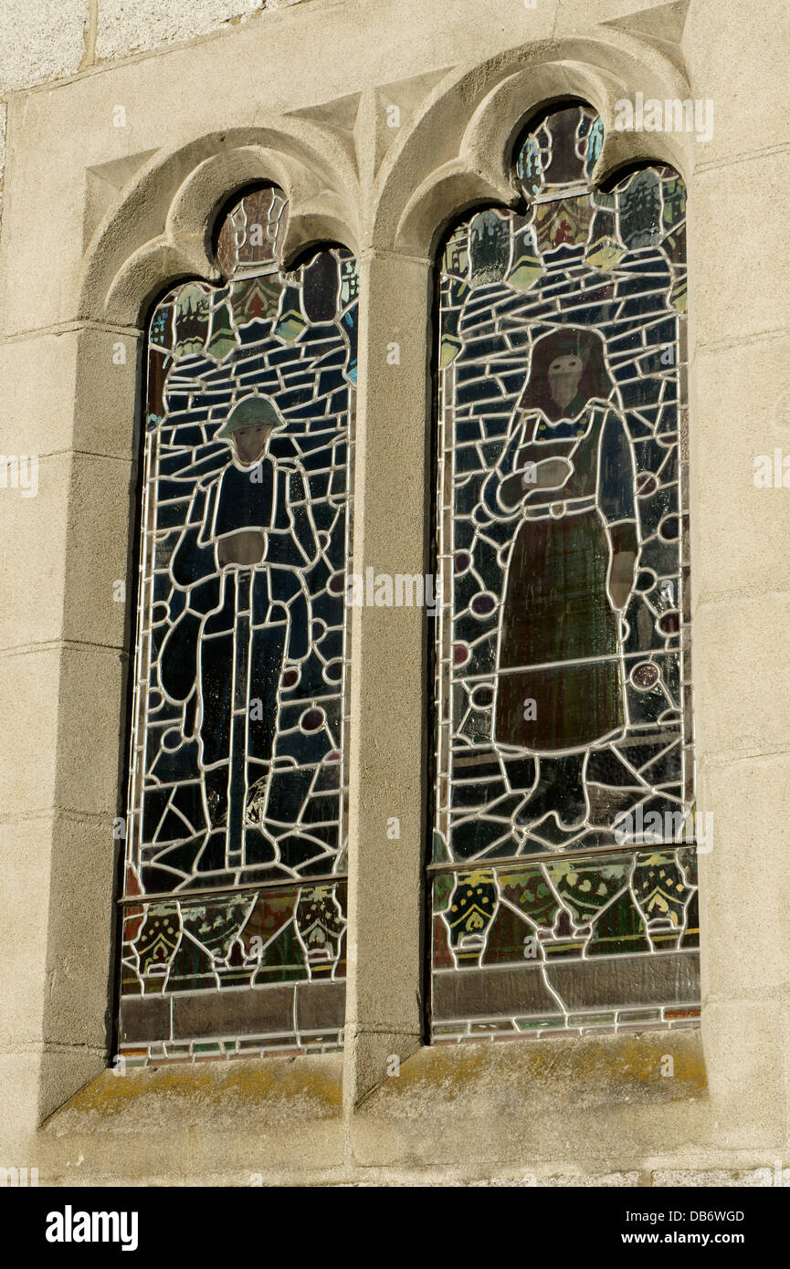 Glasfenster, die Kanadische Weltkrieg Soldat und eine Krankenschwester, Kanadische Gedenkstätte der Vereinigten Kirche, Vancouver, BC, Kanada Stockfoto