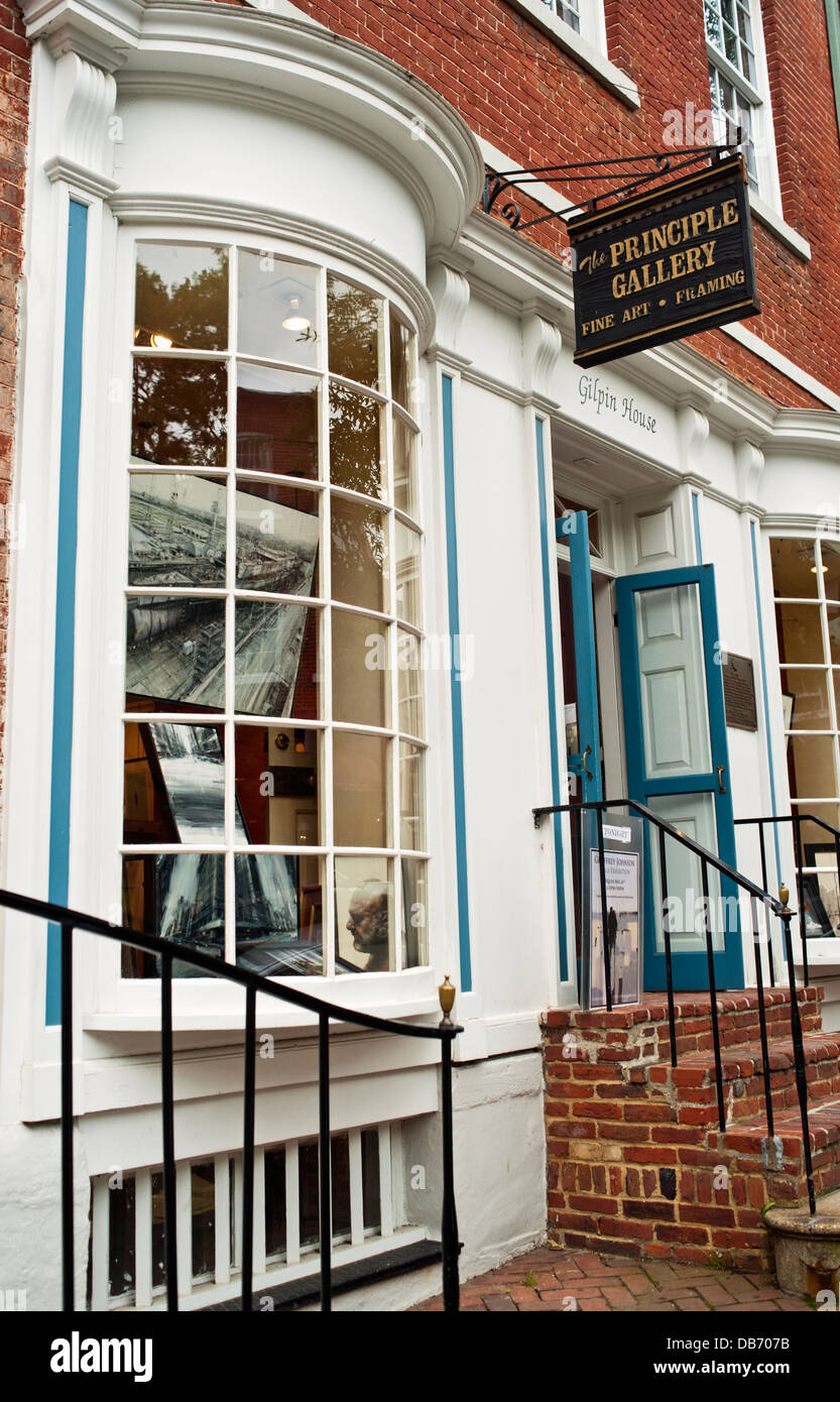 Die wichtigsten Galerie, Fine Art Gallery und Framing Shop bei 208 King Street, Old Town Alexandria, Virginia gelegen. Stockfoto