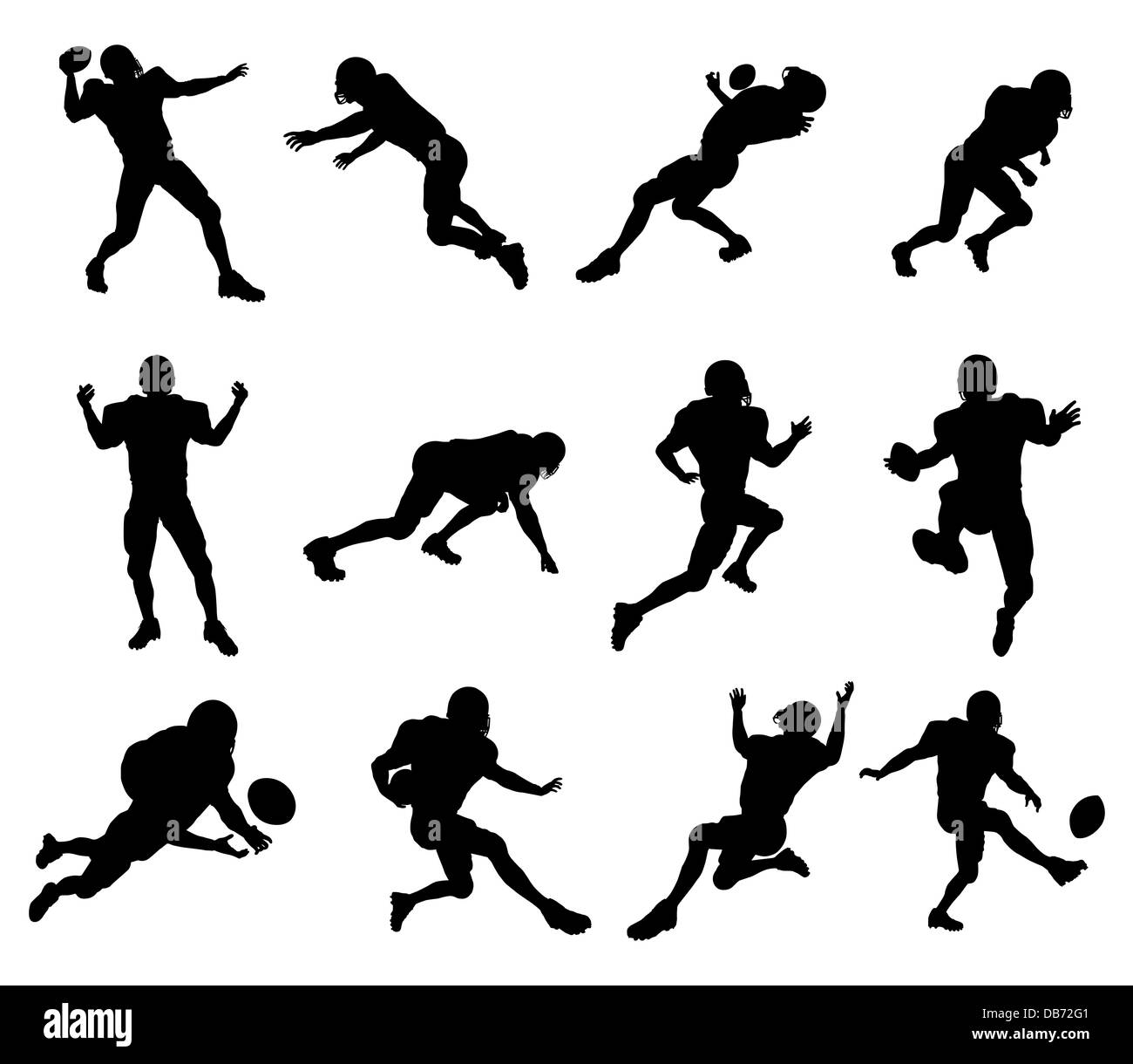 Eine Reihe von sehr detaillierte hochwertige American Football Spieler Silhouetten Stockfoto