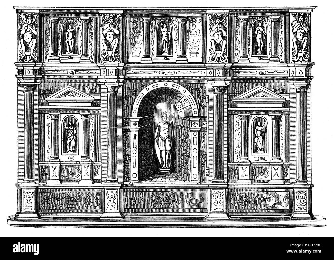Bildende Kunst, Kunsthandwerk, Kabinett, Italien, 16. Jahrhundert, Eisen, Musterverschweißt mit Gold und Silber, Holzstich, Zusatzrechte-Abferungen-nicht vorhanden Stockfoto