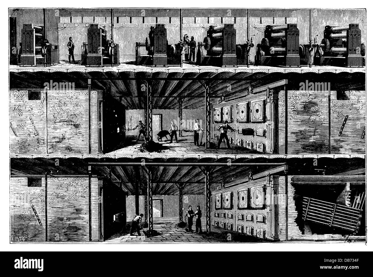 Energy, Edison Central Station, New York, 1884, Längsschnitt, Holzstich, von Poyet, aus: Leonard de Vries, 'Victorian Inventions', John Murray Publishers Ltd., zusätzliche-Rights-Clearences-not available Stockfoto