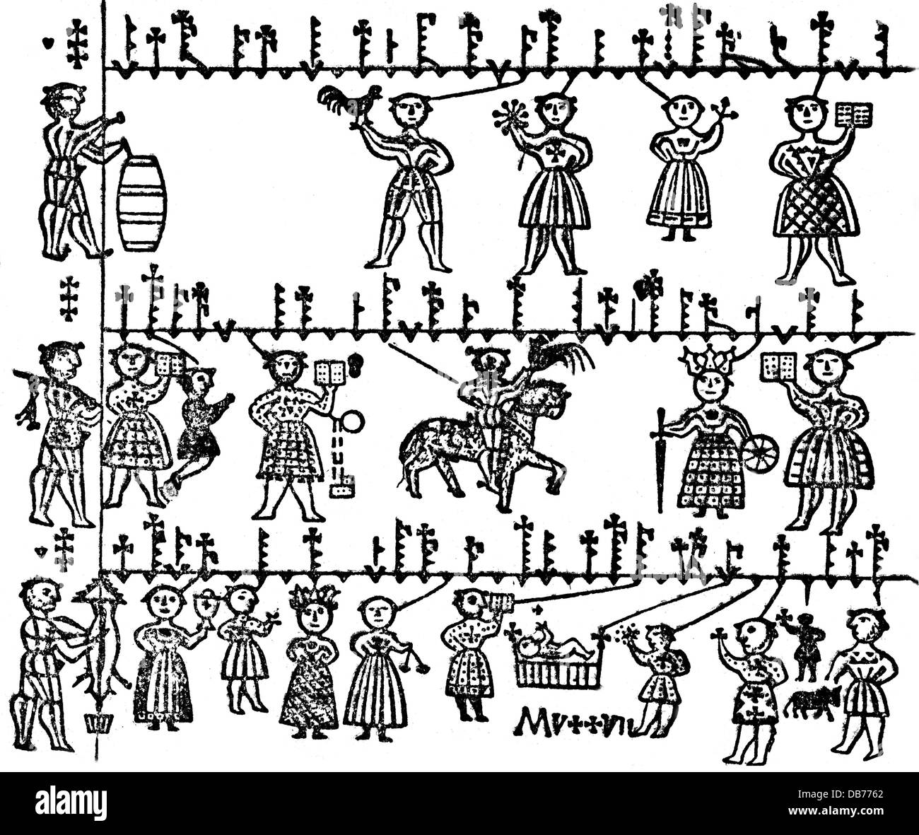 Kalender, Bauernkalender, Holzschnitzerei, Bruneck, Pustertal, Südtirol, 1526, zusätzliche-Rechte-Clearenzen-nicht verfügbar Stockfoto