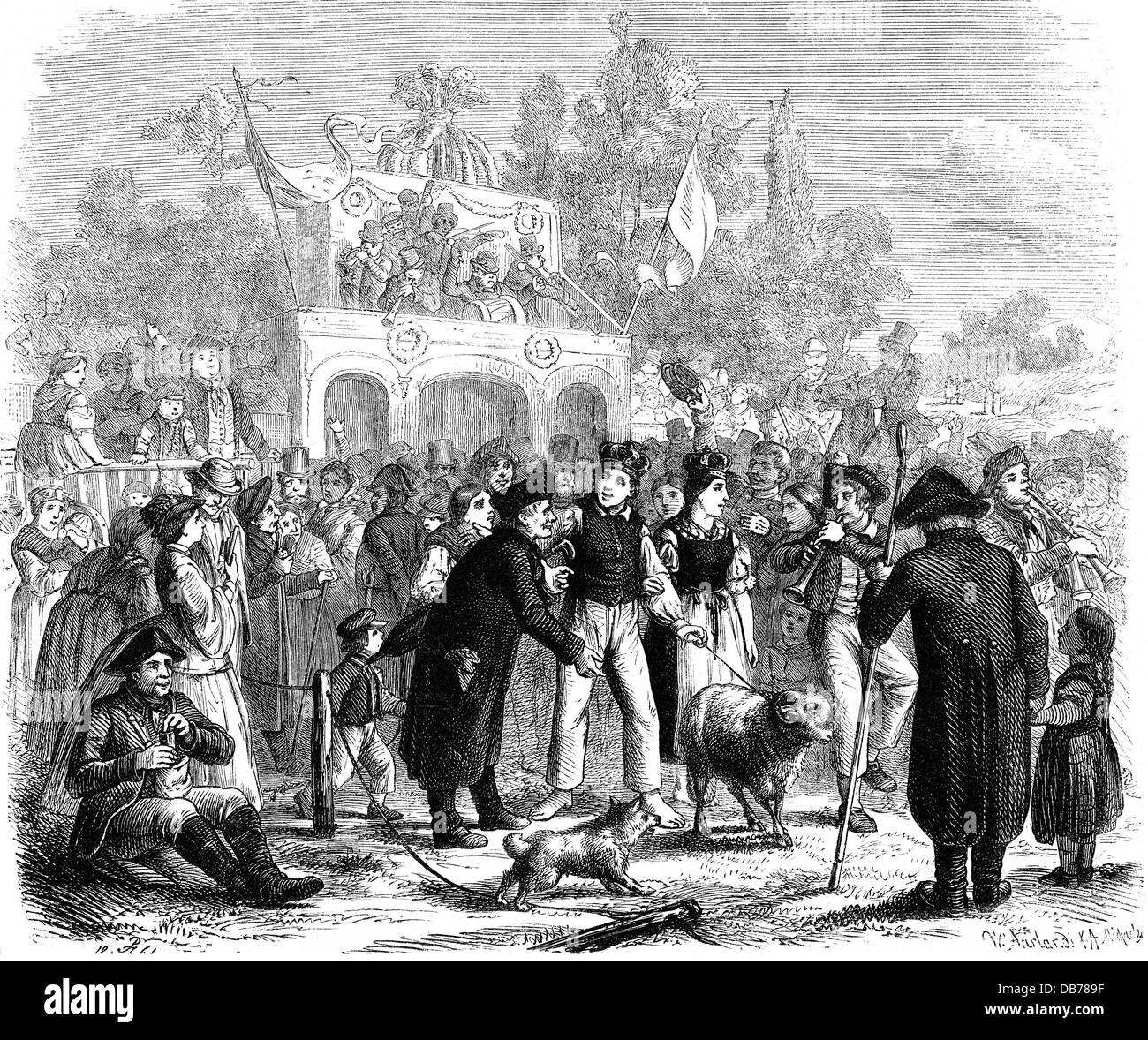 Festlichkeit, Volksfeste, Triumph der Sieger des Schäferlaufes, Markgröningen, Holzstich, 1861, Zusatz-Rechte-Freilichtungen-nicht vorhanden Stockfoto