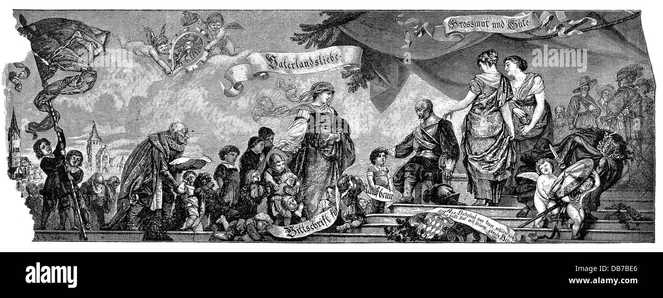 Festlichkeiten, Volksfest, Ursprung des Tänzelfestes, nach Malerei von Wilhelm vonLindenschmit dem Jüngeren, (1829 - 1895), Holzstich, um 1900, Zusatzrechte-Freienzen-nicht vorhanden Stockfoto