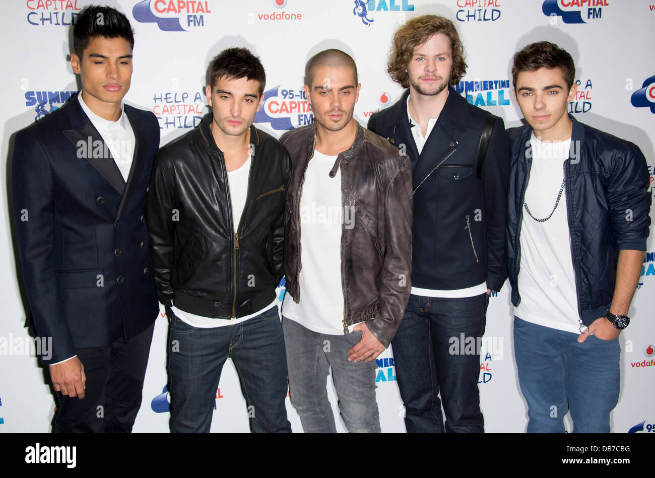 Von links: Siva Kaneswaran, Tom Parker, Max George, Jay McGuiness und Nathan Sykes, von britischen band The Wanted. Stockfoto