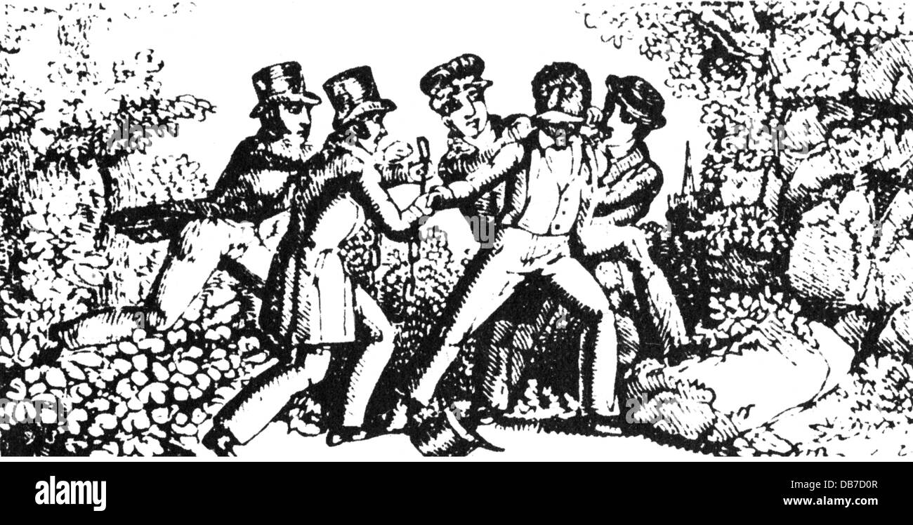Sklaverei, Abolitionismus, USA, Propaganda, Gerichtsvollzieher aus den Südstaaten entführen eine frei farbige Zeichnung, um 1855, Zusatzrechte-Clearences-nicht vorhanden Stockfoto