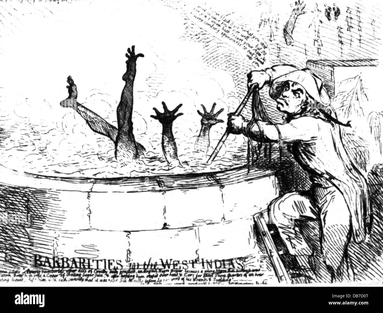 Sklaverei, Abolitionismus, Propaganda, 'Barbareien in Westindien', Zeichnung von James Gillray, 1791, Zusatzrechte-Clearences-nicht verfügbar Stockfoto
