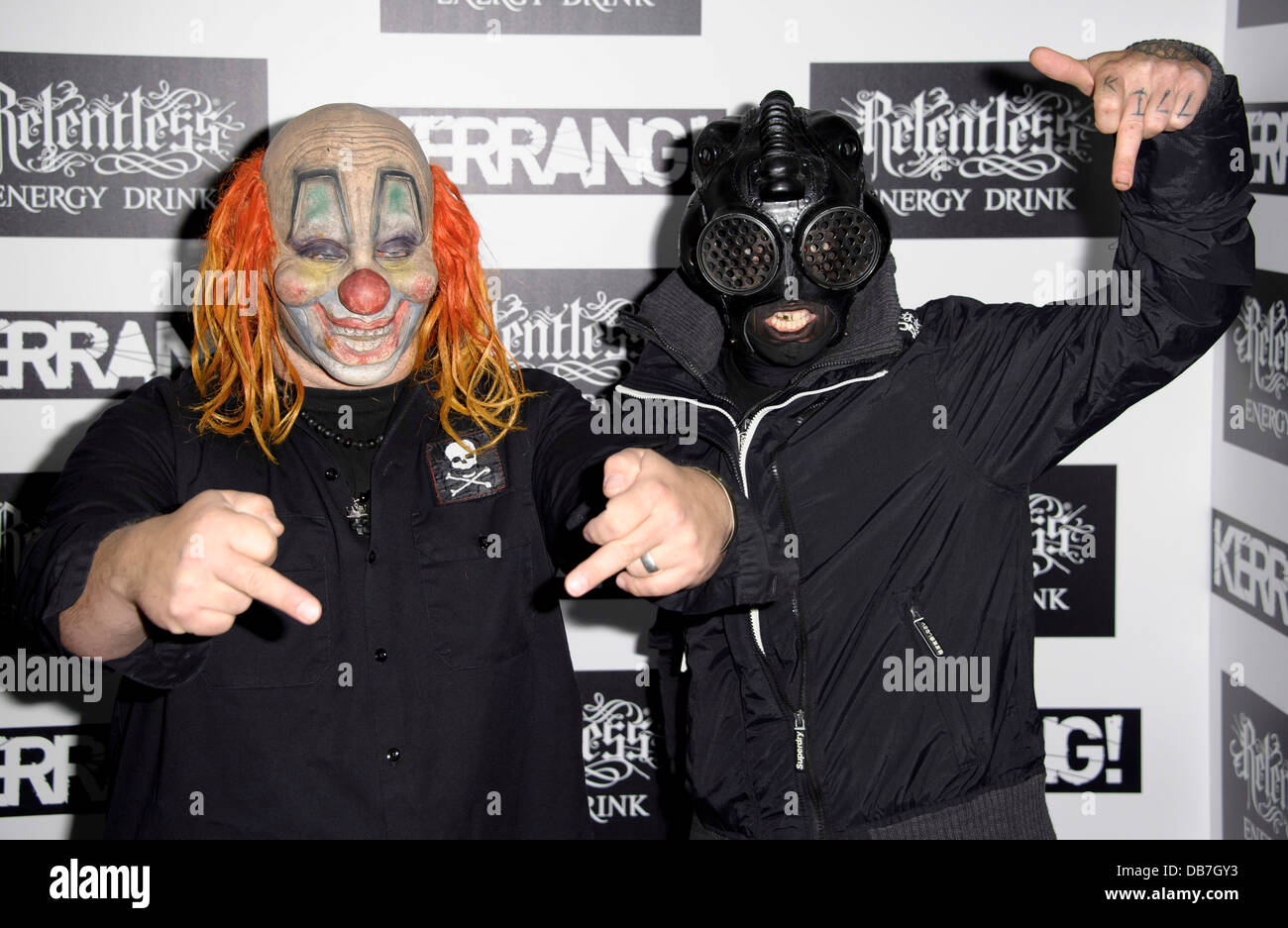 Clown und Sid von Slipknot kommen für den Kerrang! Preise 2013, London, Donnerstag, Juni. 13, 2013. Stockfoto