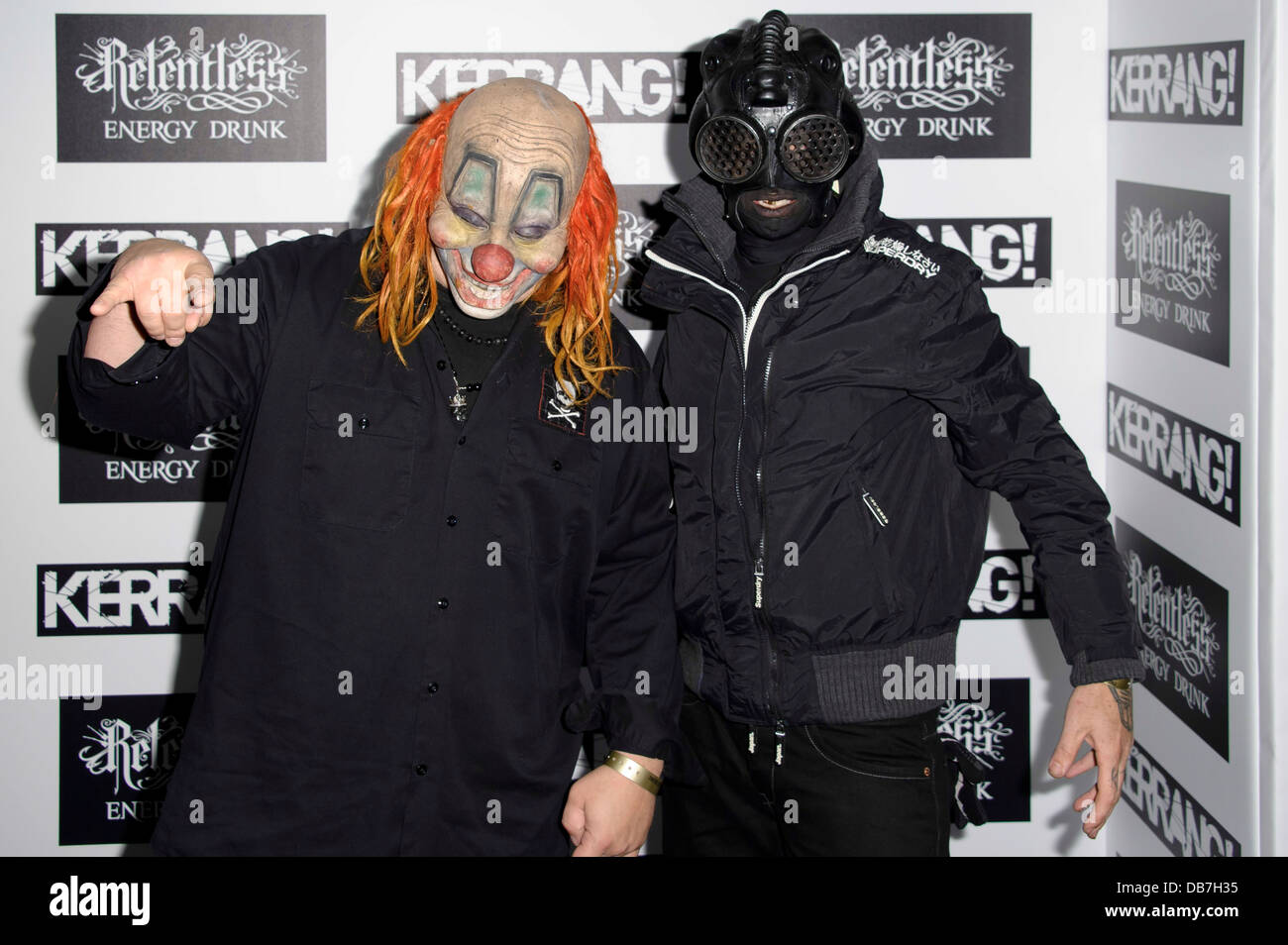 Clown und Sid von Slipknot kommen für den Kerrang! Preise 2013, London, Donnerstag, Juni. 13, 2013. Stockfoto