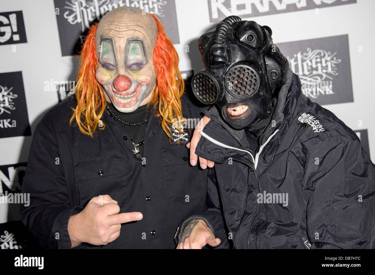 Clown und Sid von Slipknot kommen für den Kerrang! Preise 2013, London, Donnerstag, Juni. 13, 2013. Stockfoto