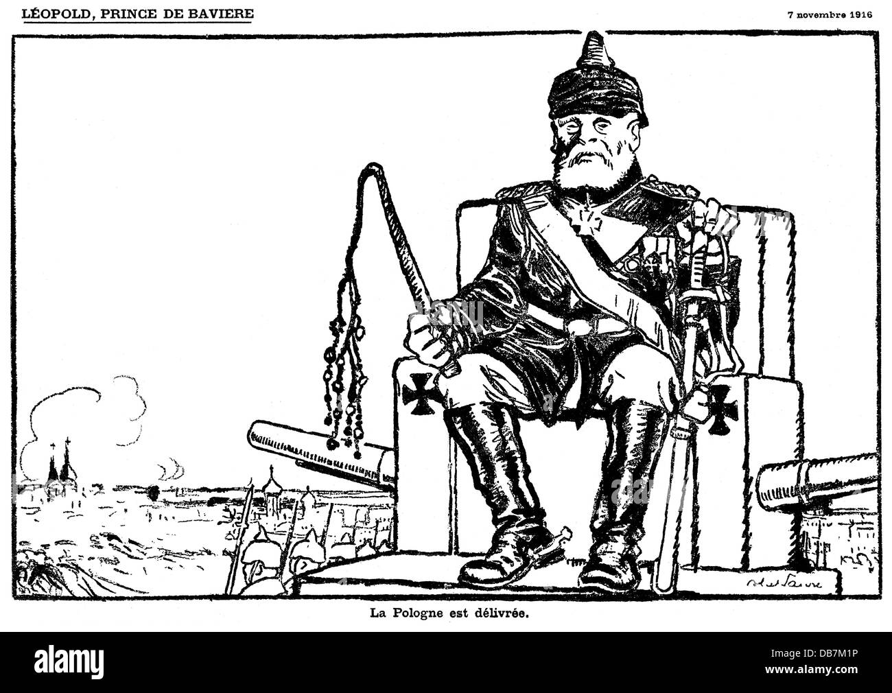 Leopold-König, 9.2.1846 - 28.9.1930, Bayern-Fürst, deutscher General, Oberbefehlshaber der Ostfront 29.8.193 - 3.3.1918, Karikatur, Frankreich, 7.11.1916, Stockfoto