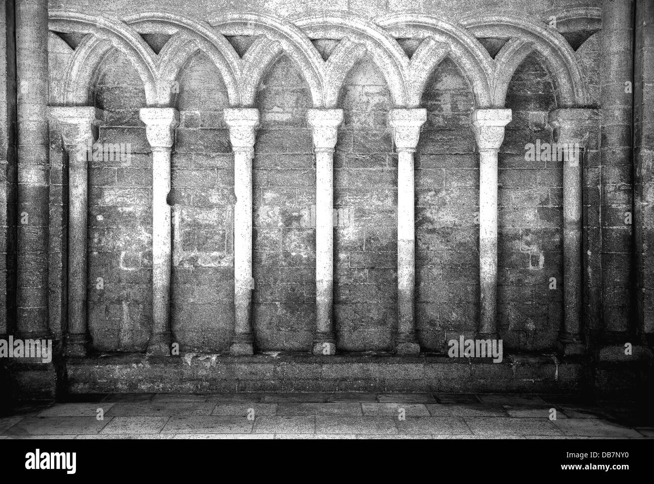 Detail aus dem Inneren der Kathedrale von Peterborough, das Kirchenschiff Wand Stockfoto