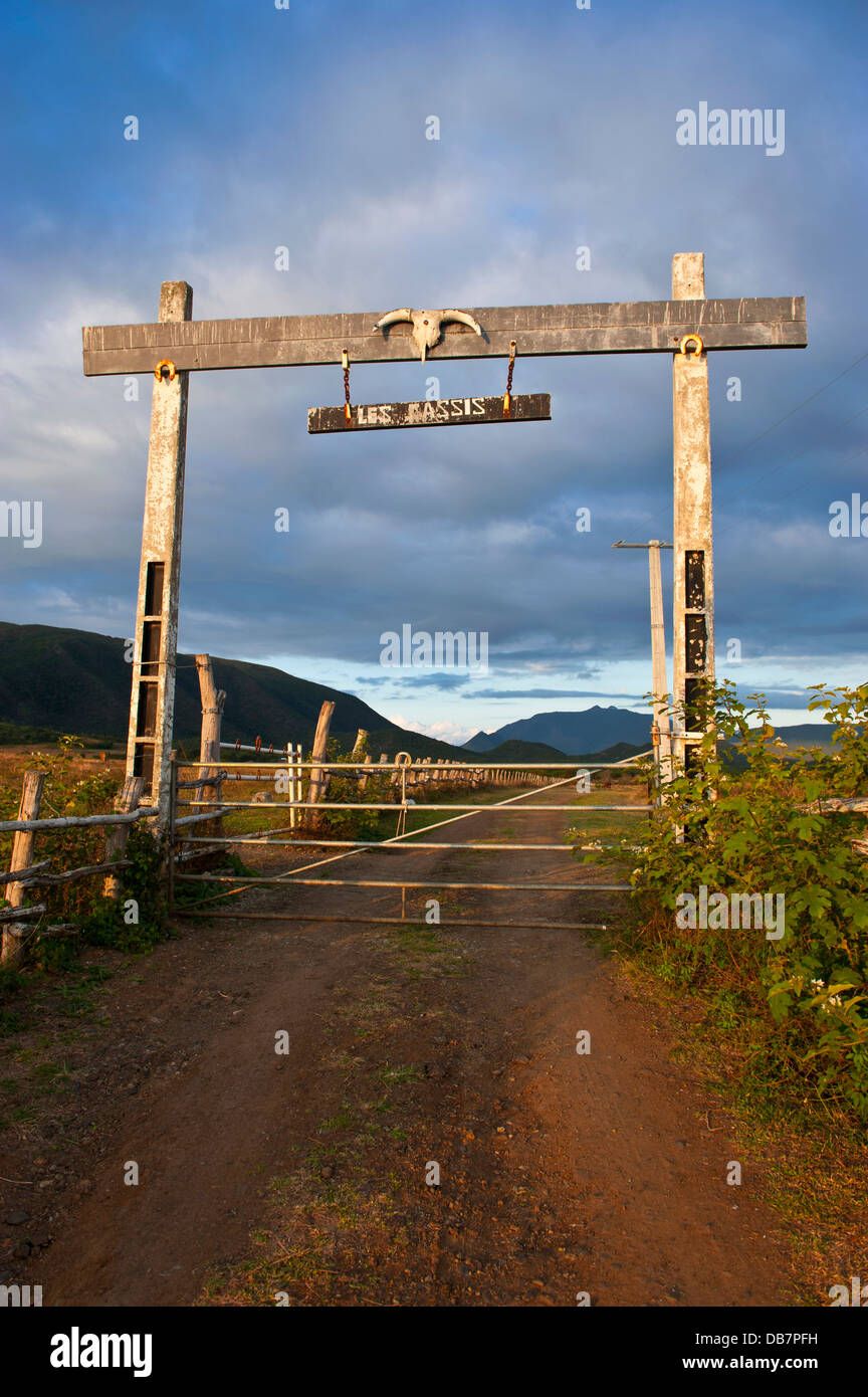 Eingang zu einer Rinderfarm Stockfoto