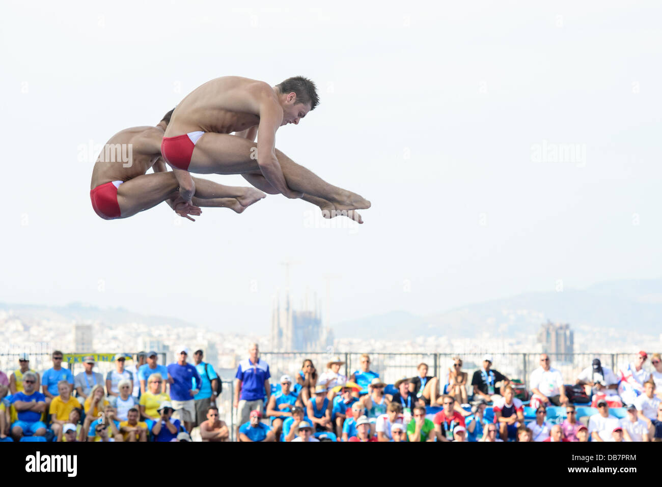 Barcelona, Spanien. 23. Juli 2013: USA Michael Hixon und Troy Dumais bei den Männern ist 3 m Sprungbrett-Finale bei den 15. FINA Weltmeisterschaften in Barcelona synchronisiert. Bildnachweis: Matthi/Alamy Live-Nachrichten Stockfoto