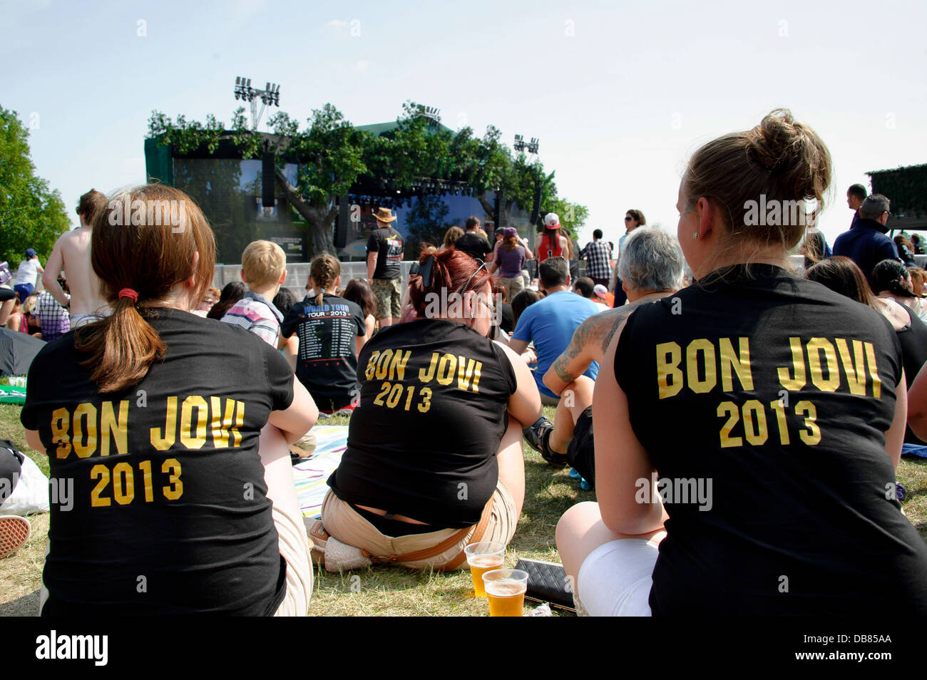 Kundenansturm vor der Barclaycard britischen Sommer Festival im Hyde Park, London, Freitag, 5. Juli 2013. Stockfoto