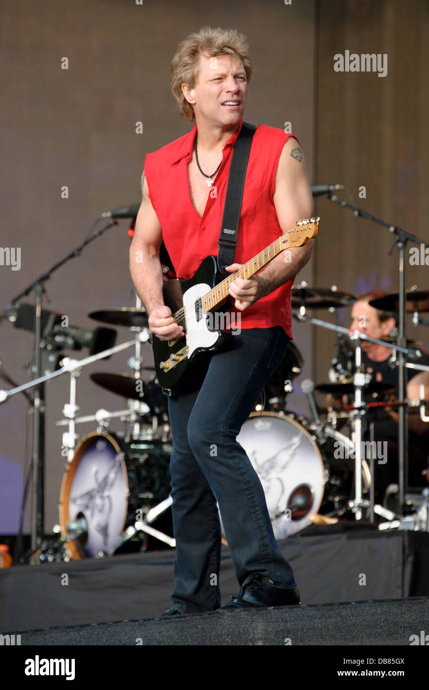 US-Sänger, führt Jon Bon Jovi auf dem Barclaycard britischen Sommer Festival im Hyde Park, London, Freitag, 5. Juli 2013. Stockfoto