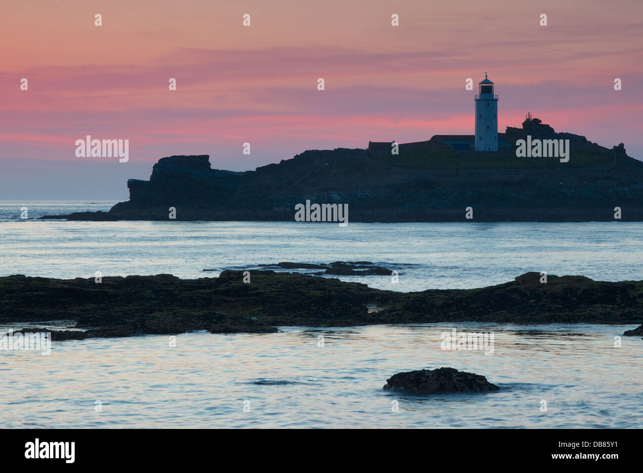 Godrevy Leuchtturm bei Sonnenuntergang Stockfoto