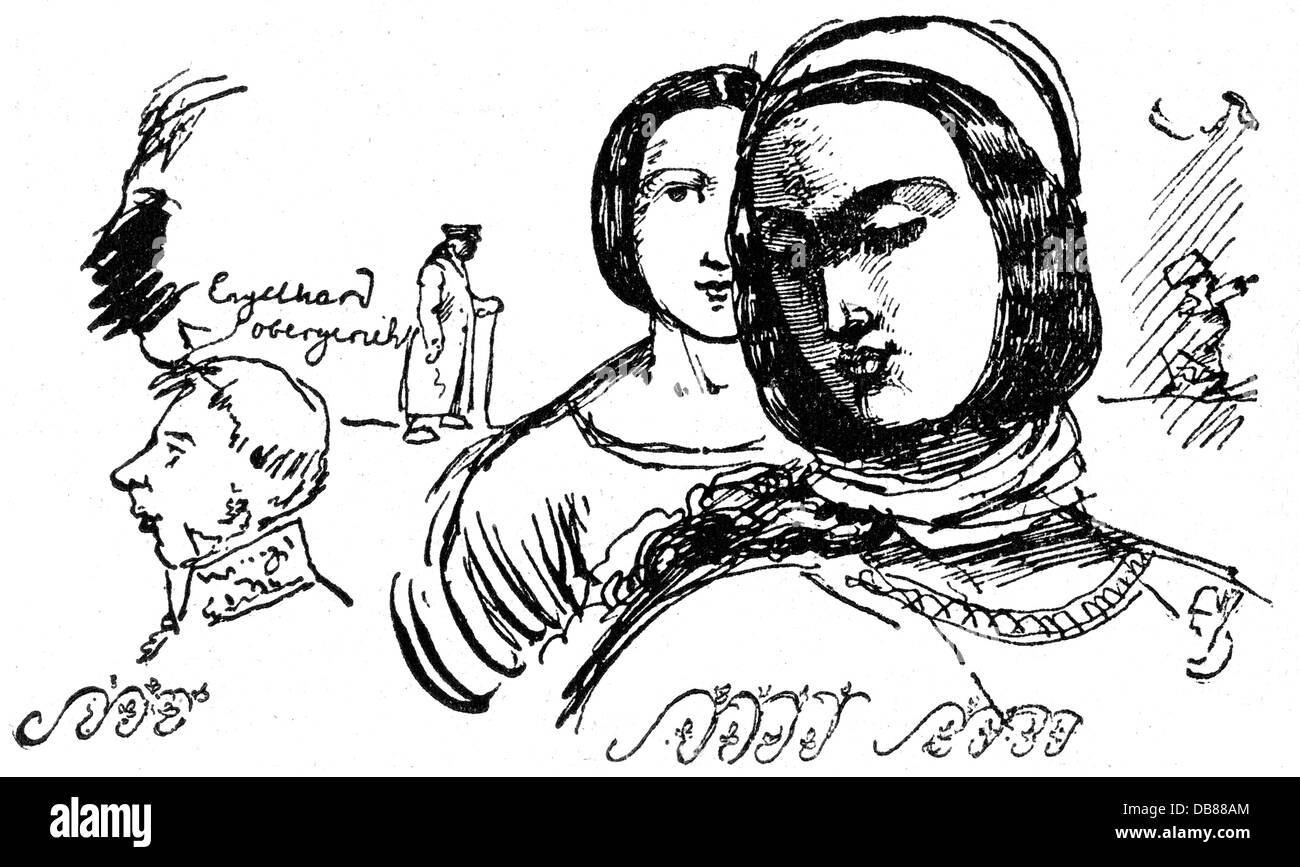 Grimm, Ludwig Emill, 14.3.1790 - 4.4.1864, deutscher Maler und Grafiker, Zeichnen, Porträtstudien aus seinem Skizzenbuch, 19. Jahrhundert, Stockfoto