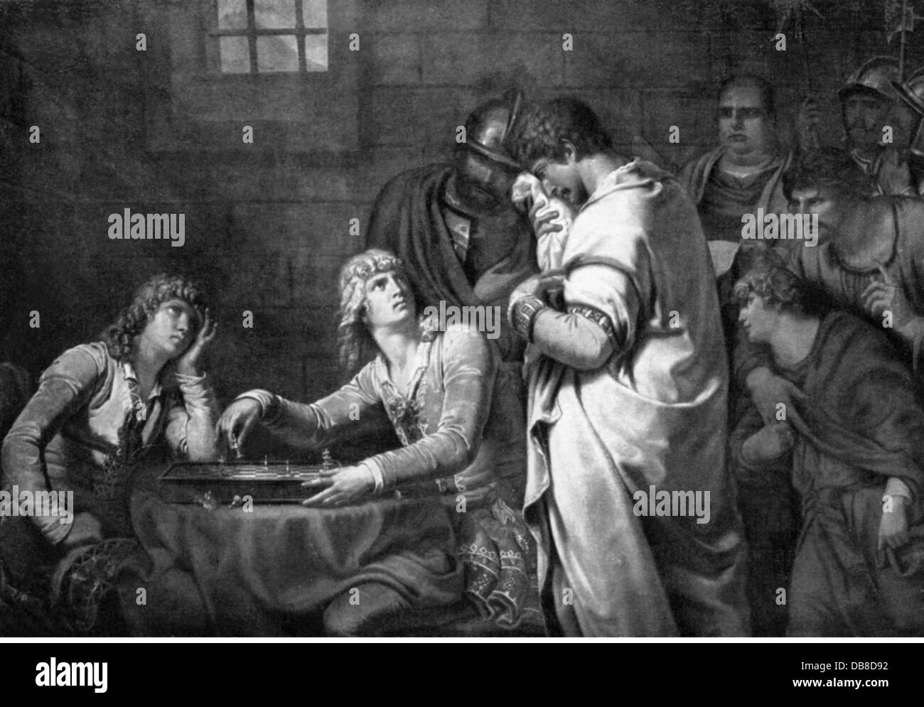 Conradin, 25.3.1252 - 29.10.1268, König von Sizilien 21.5.1254 - 29.10.1268, erhält sein Todesurteil, gedruckt nach dem Gemälde von Tischbein, um das Jahr 1701, Stockfoto