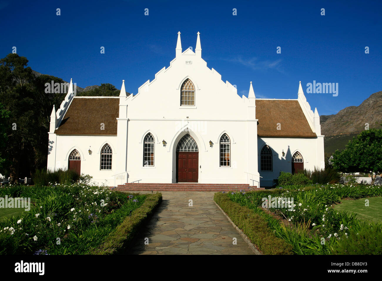 Niederländische Hugenotten-Kirche in Franschhoek, the Wine Route, Western Cape, Südafrika, Stockfoto