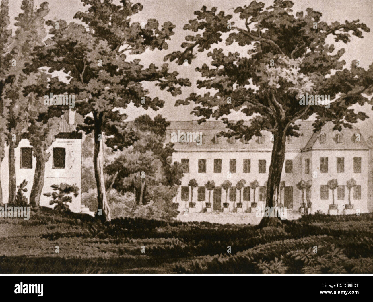 Geographie / Reisen, Deutschland, Weimar, Gebäude, Haus Charlotte von Stein, Ackerwand 27, Außenansicht, nach Tusche-Zeichnung, 1824, Herzogtum Sachsen-Weimar Eisenach, Sachsen-Weimar - Eisenach, Thüringen, Mitteleuropa, 19. Jahrhundert, Gebäude, Gebäude, Haus, Häuser, historisch, historisch, Zusatzrechte-Clearences-nicht vorhanden Stockfoto