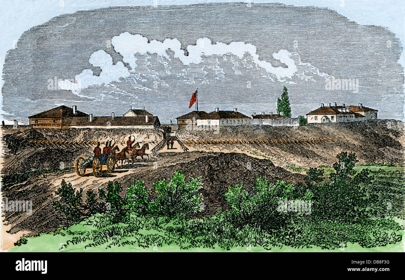 Fort York in Toronto, Kanada, im Jahr 1860. Hand - farbige Holzschnitt Stockfoto