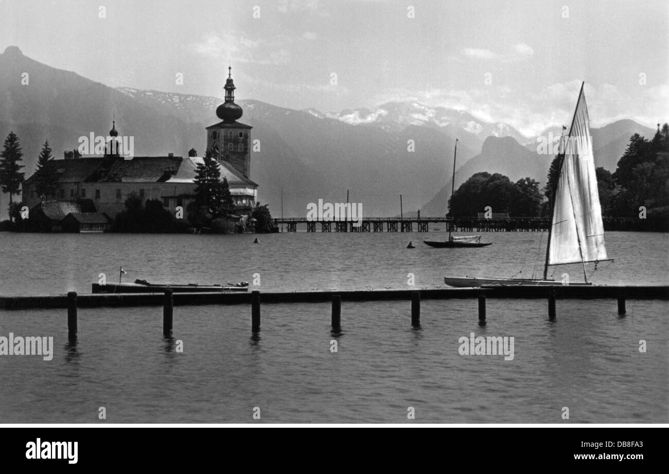 Geographie / Reisen, Österreich, Landschaften, Traun See, Schloss Ort, Baujahr 1626, Außenansicht, 1950er Jahre, Additional-Rights-Clearences-not available Stockfoto