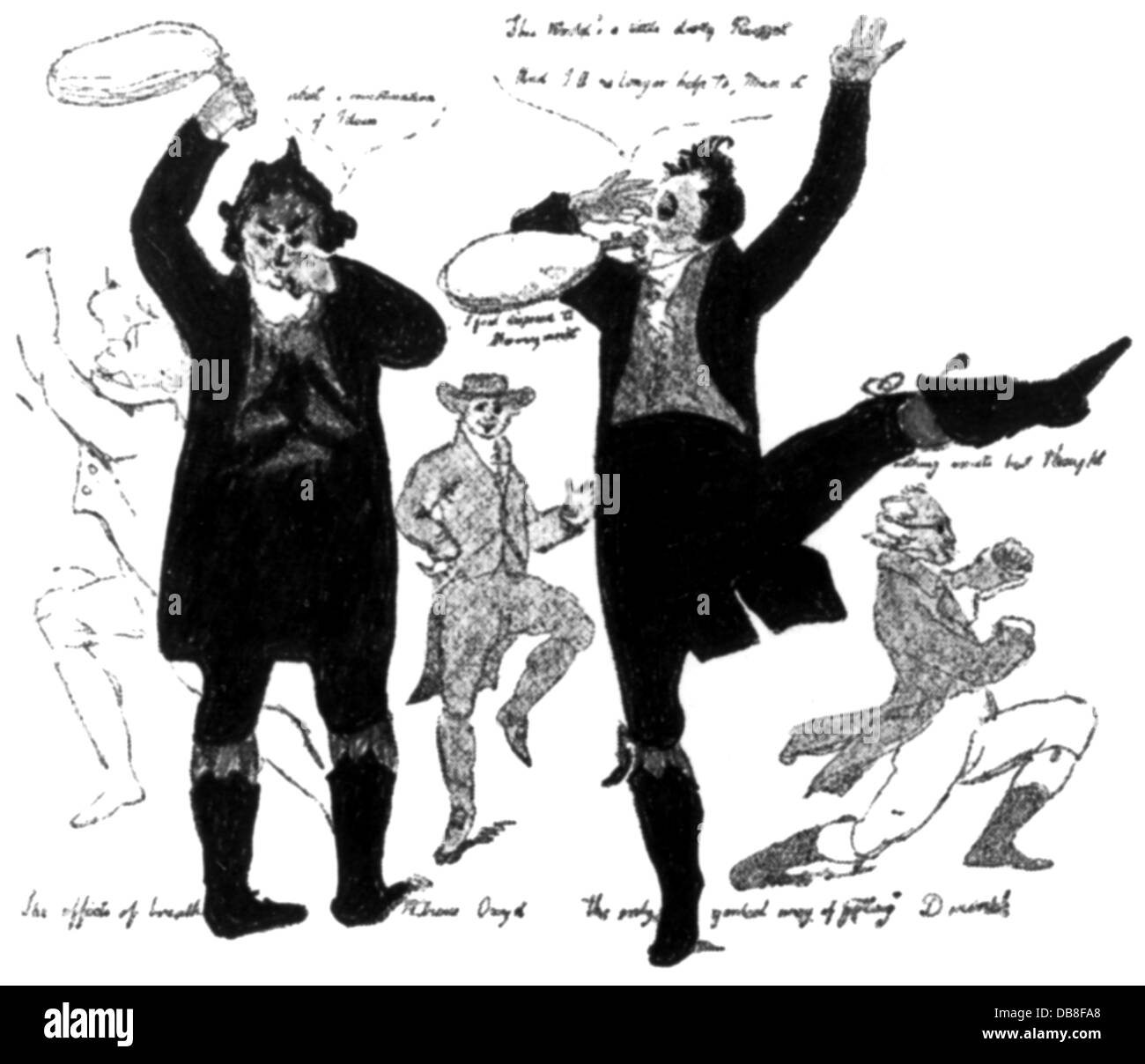 Merkwürdigetisches, parodistisches Werbeplakat für einen amerikanischen 'Lachgas-Zirkus', Zeichnung, um 1808, Zusatzrechte-Clearences-nicht vorhanden Stockfoto