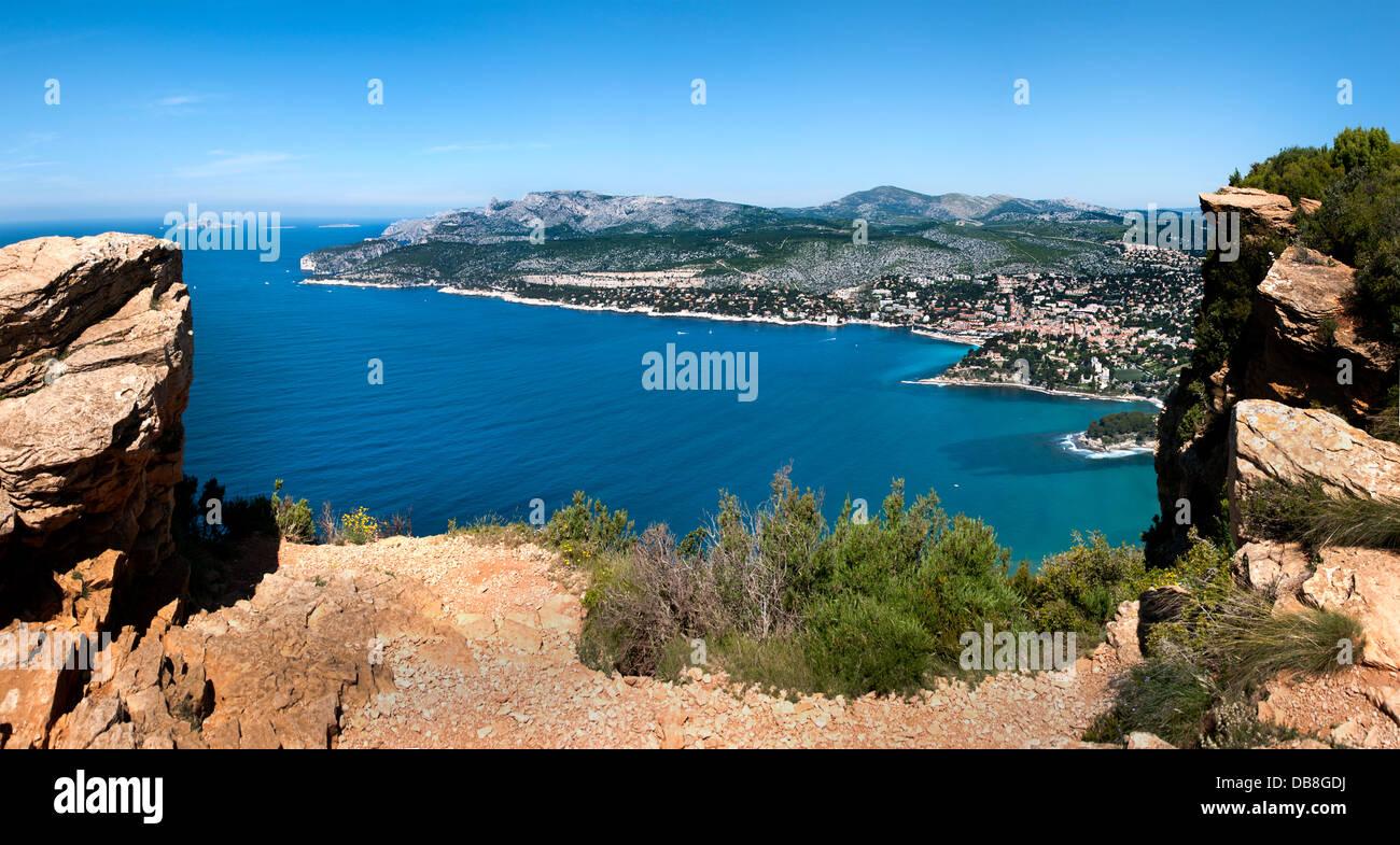 Cap Canaille Panorama Cassis alten Vieux Port Hafen Provence Côte d ' Azur Cote d ' Azur Frankreich mediterran Stockfoto