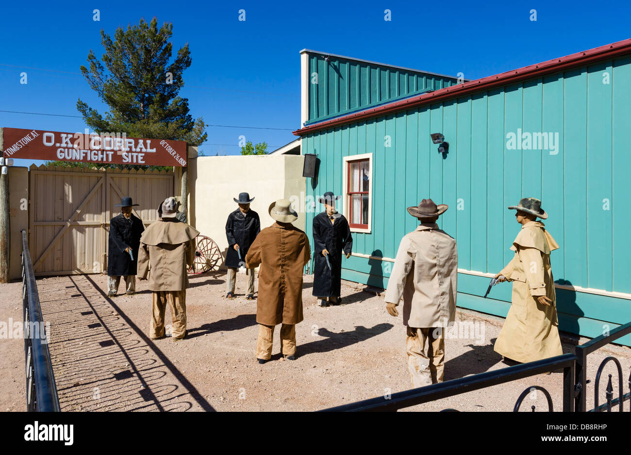Schaufensterpuppen, die Darstellung der Schießerei am OK Corral in Tombstone, Arizona, USA Stockfoto