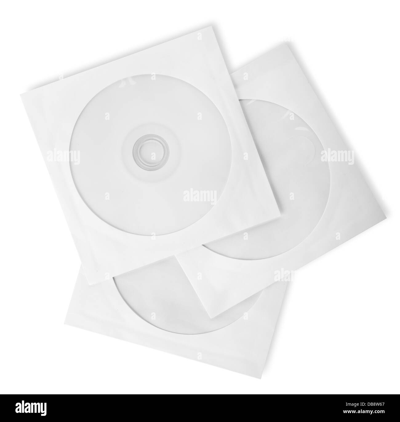 Papiertüten für CD isoliert auf weißem Hintergrund Stockfoto