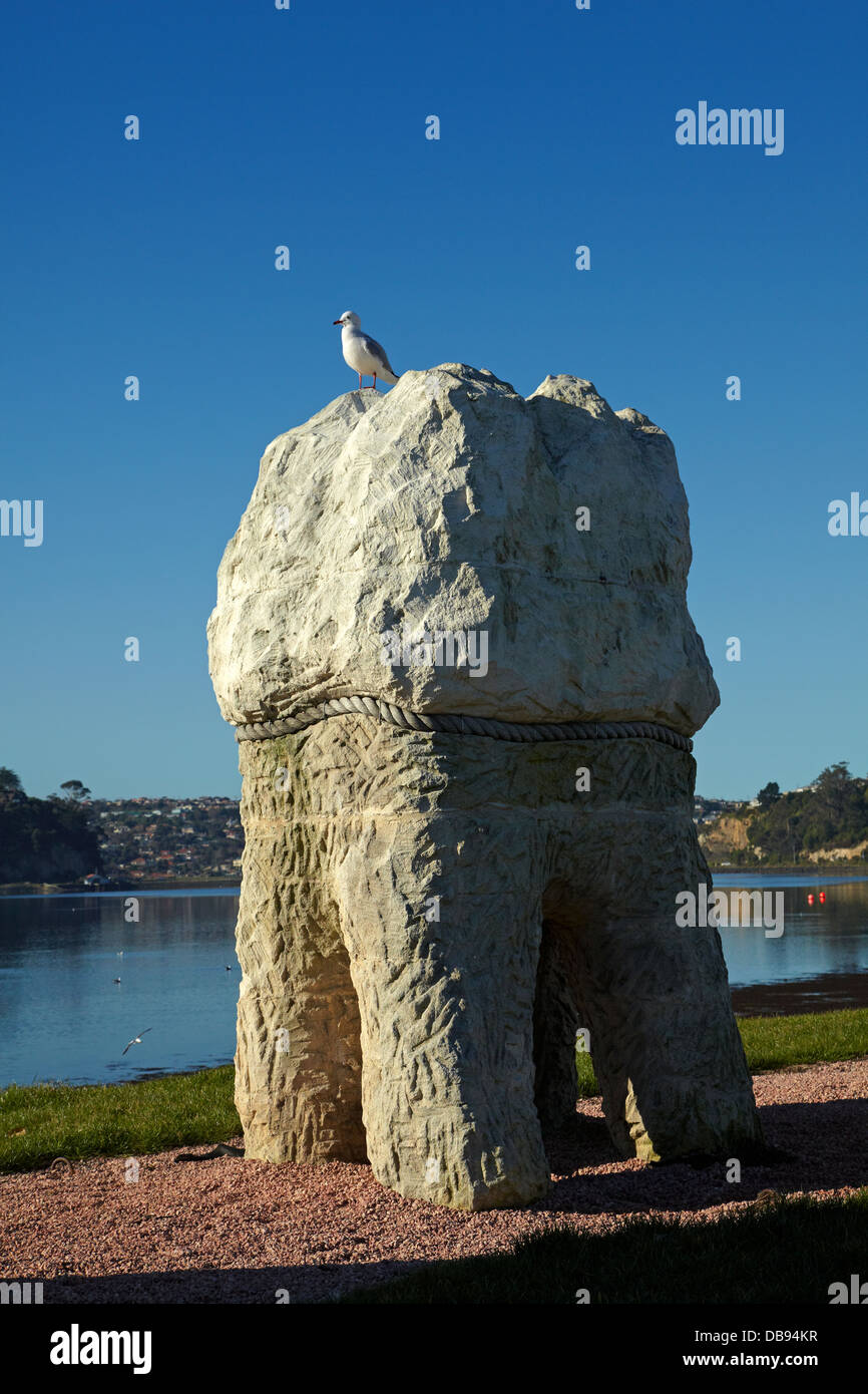 Hafen Sie Mund Backenzähne durch Künstler Regan Gentry und Otago Harbour, Dunedin, Südinsel, Neuseeland Stockfoto