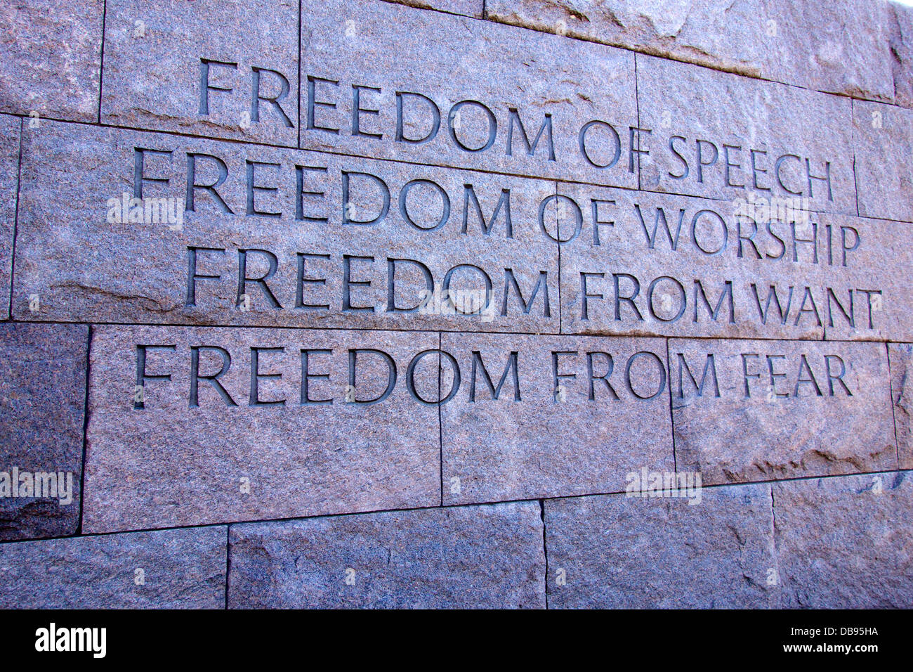 FDR Memorial, die vier Freiheiten. Washington DC Stockfoto