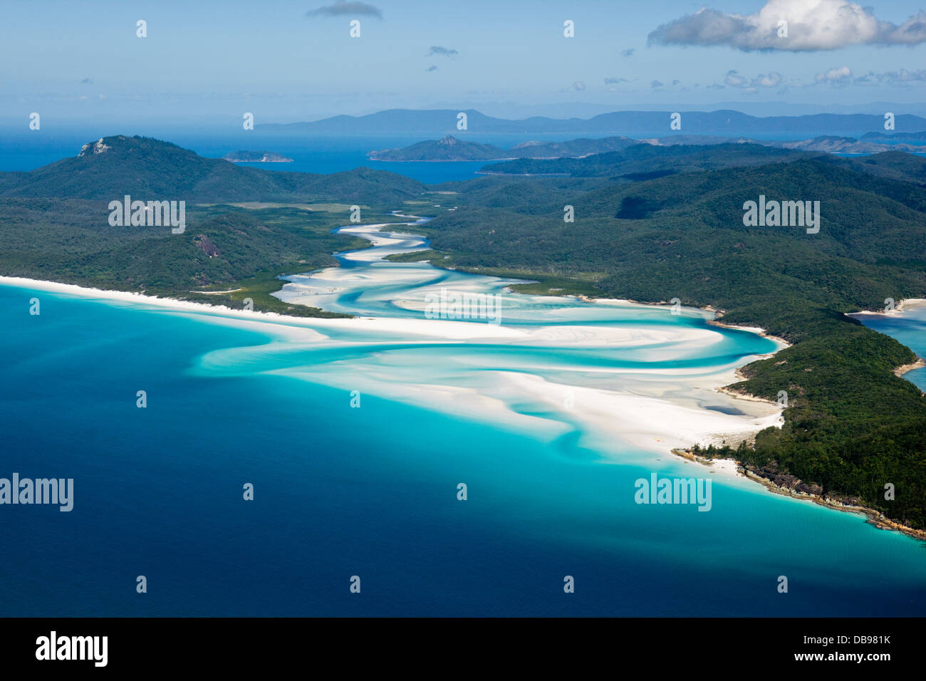 Luftbild von Hill Inlet und Whitehaven Beach. Whitsunday Island, Whitsundays, Queensland, Australien Stockfoto