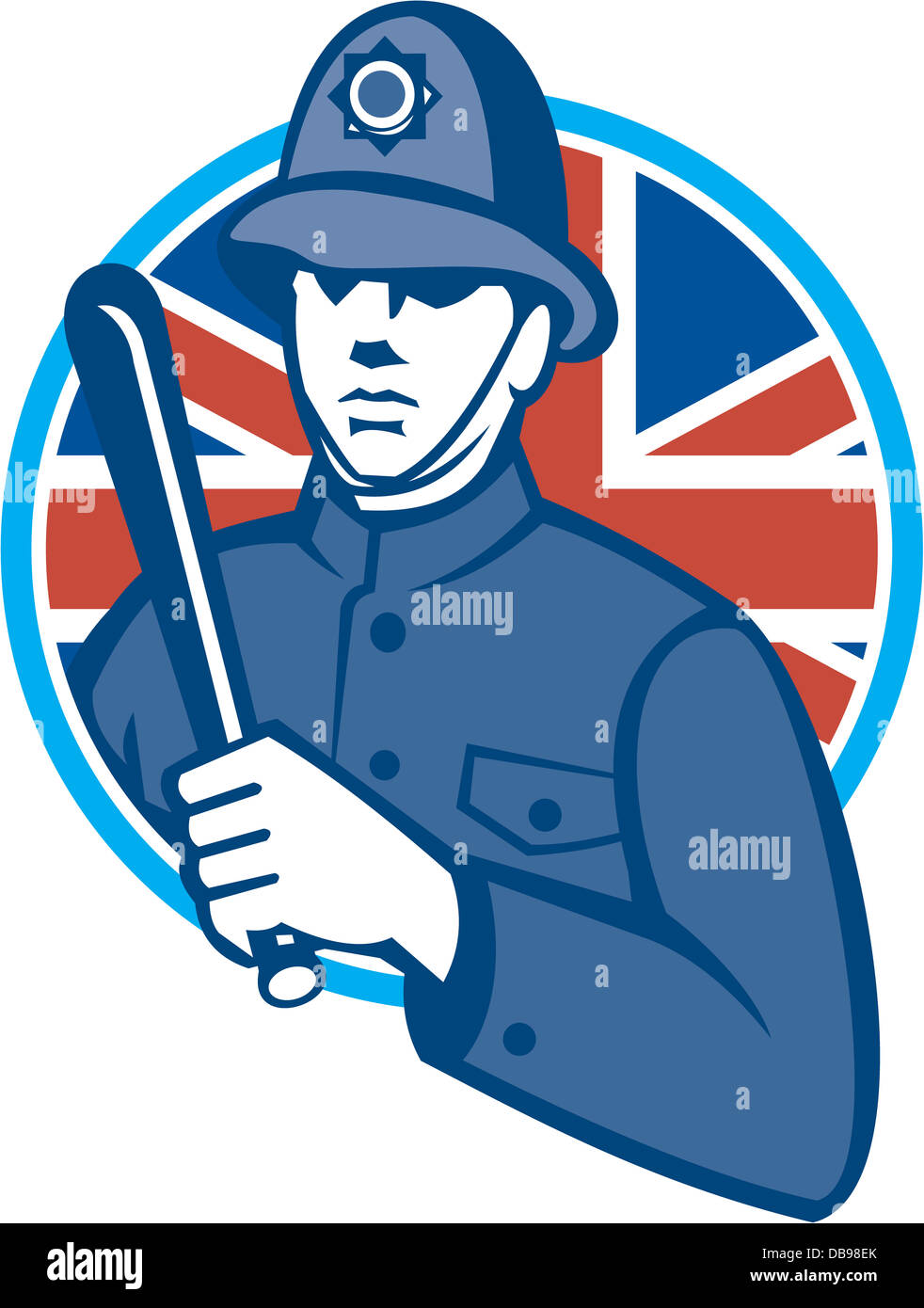 Abbildung von einem britischen London Bobby Polizist Polizist Mann mit Schlagstock oder Stab auch genannt Cosh, Billystick. Stockfoto