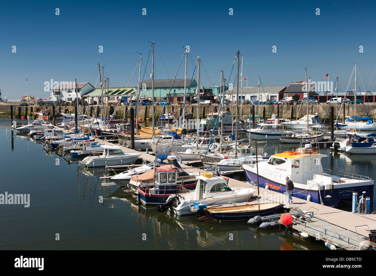 Großbritannien, Wales, Ceredigion, Aberystwyth Hafen, Boote vertäut im Hafen Stockfoto