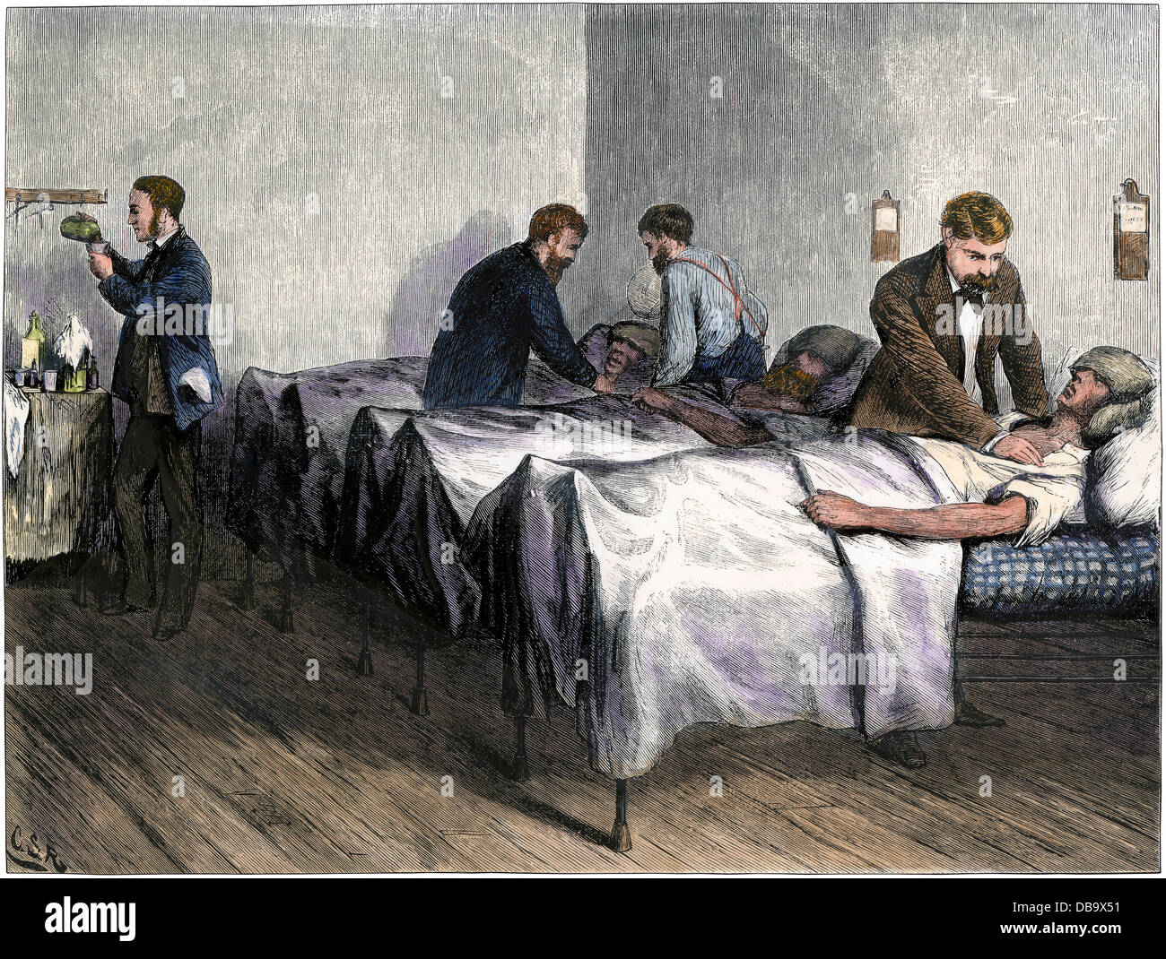 Sonne - struck Patienten an der Centre Street Hospital, New York City, 1870. Hand - farbige Holzschnitt Stockfoto
