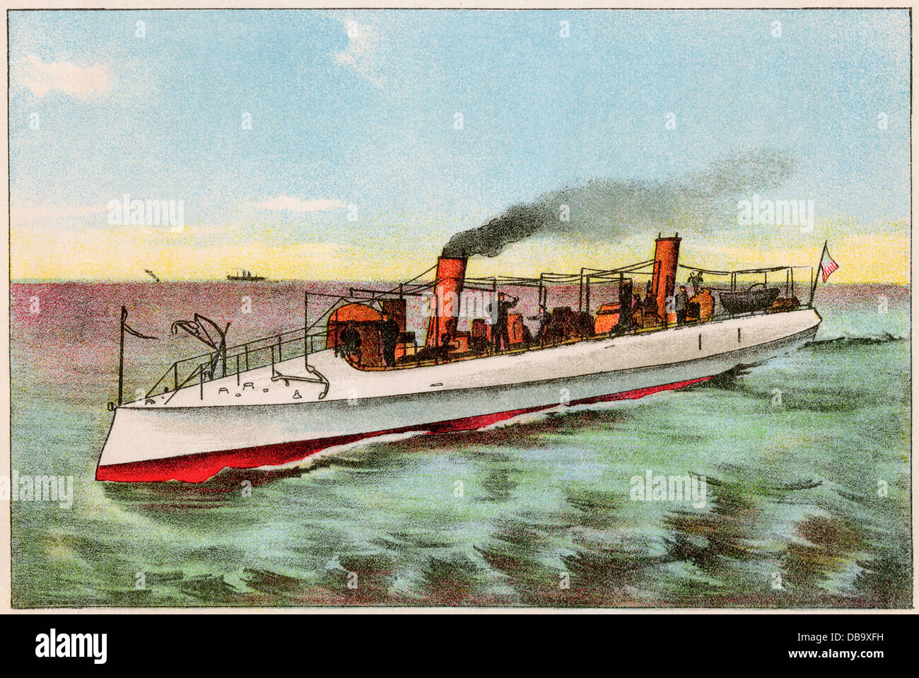 Uns Torpedoboot "CUSHING", ca. 1900. Farblithographie Stockfoto