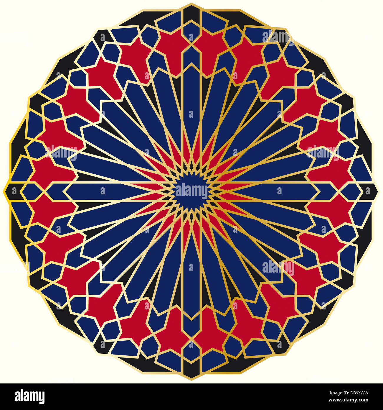 Arabische Kreismuster auf weißem Hintergrund Stockfoto