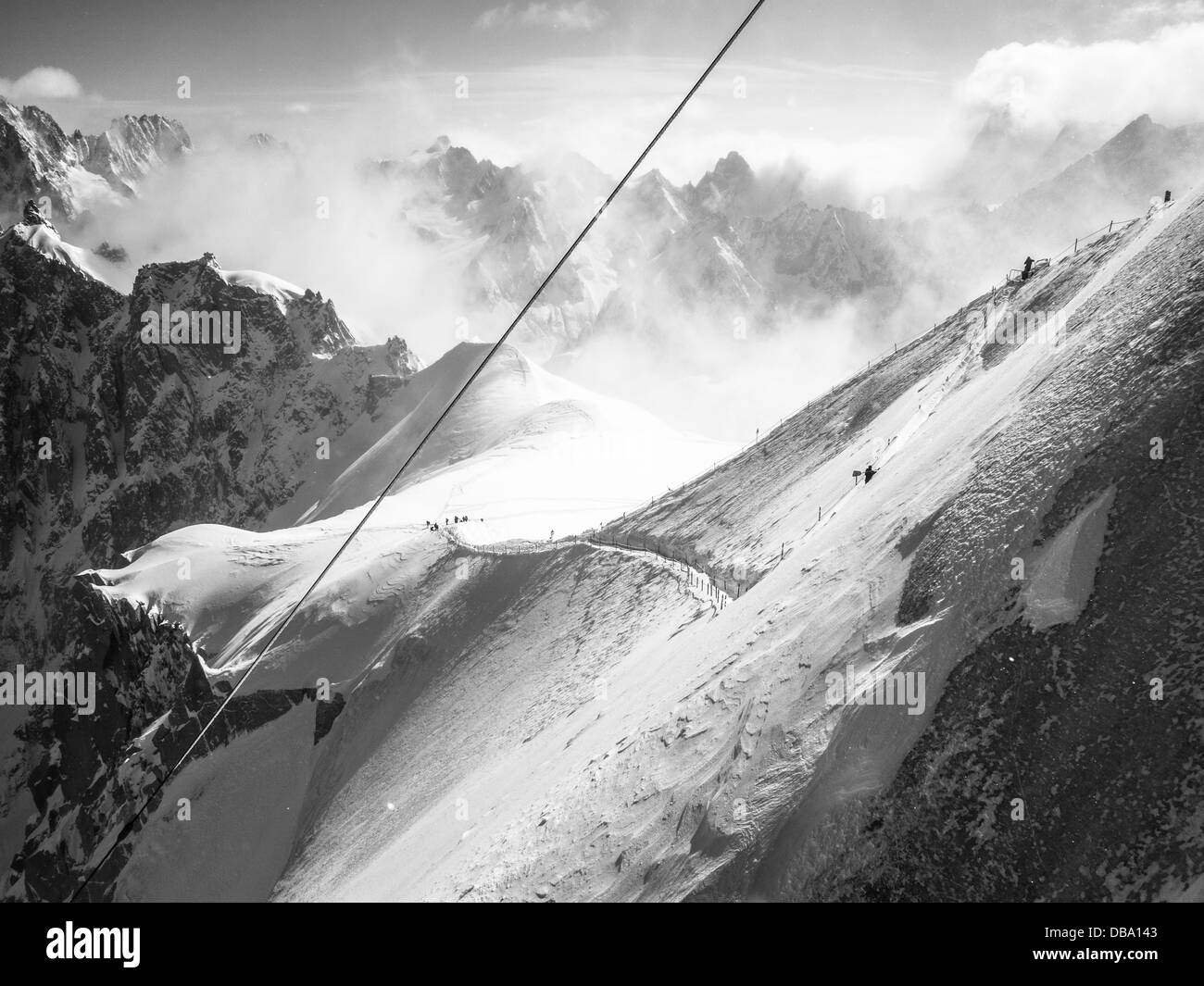 Aussicht vom Gipfel der Aiguille du Midi Straßenbahn, Chamonix, Frankreich. Stockfoto