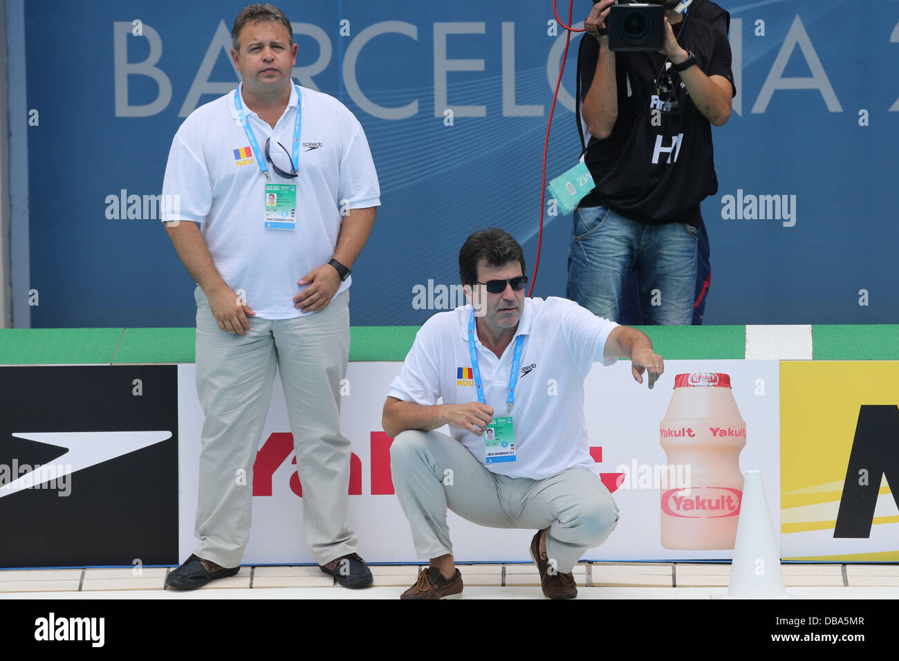 Barcelona, Spanien. 26. Juli 2013. 15. FINA-Weltmeisterschaften. Wasserball. Bild zeigt Vlad Hagiu während der Auszeit während Spiels zwischen Deutschland gegen Rumänien am Piscina Bernat Picornell Credit: Action Plus Sport/Alamy Live News Stockfoto