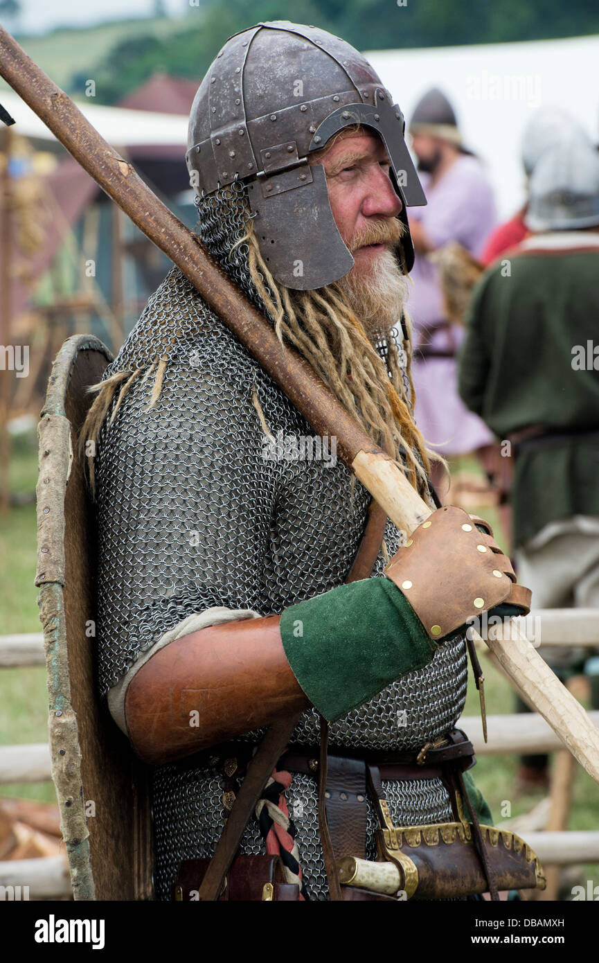 Anglo-Saxon Soldaten auf ein historisches Reenactment. UK Stockfoto