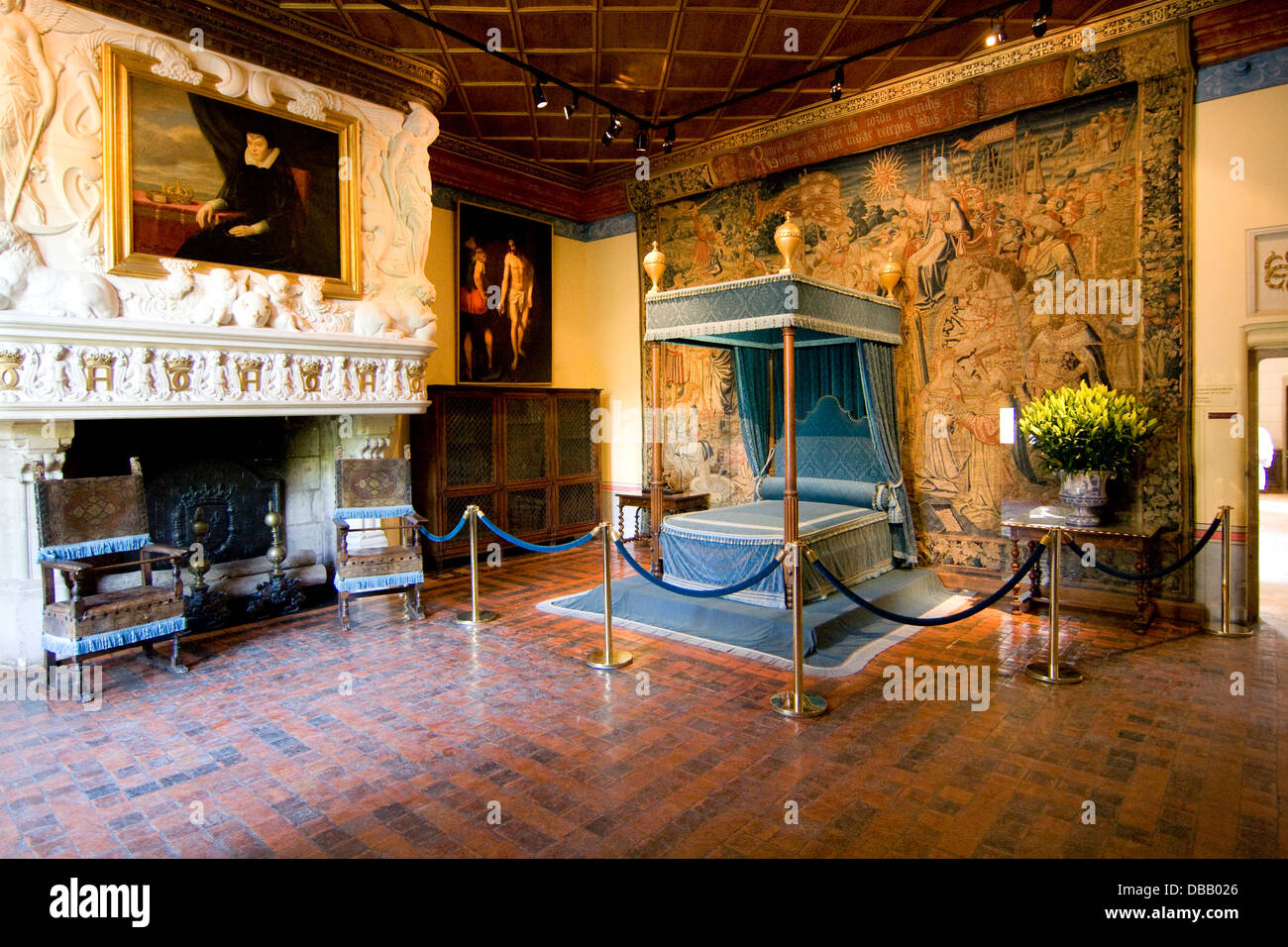 Schlafgemach der Diana von Poitiers Im Schloss Chenonceau;  Schlafgemach von Diana von Poitiers in Chenonceau-Burg Stockfoto
