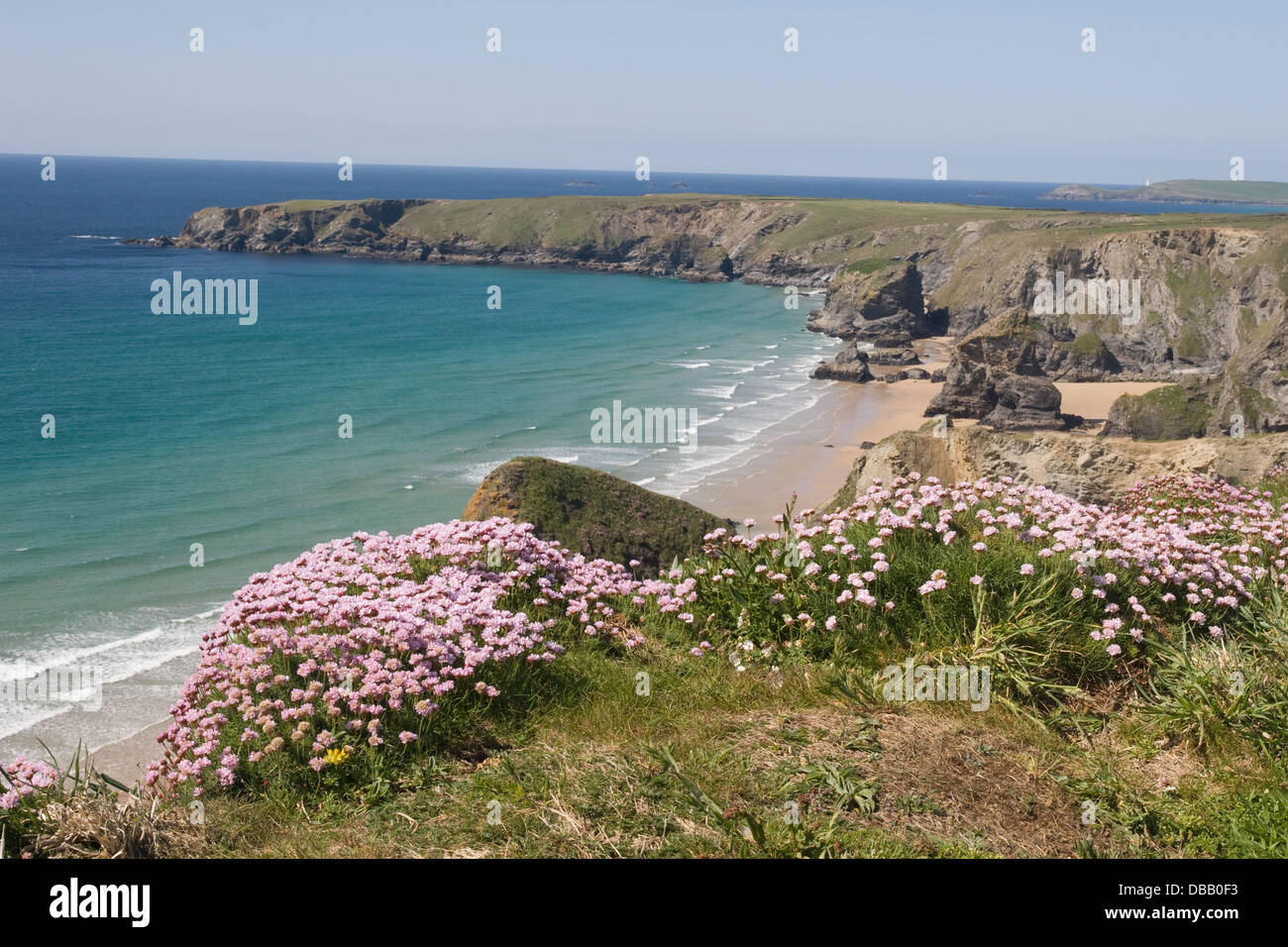 Cornish Küste bei Bedruthan Steps in der Nähe von Newquay Cornwall Stockfoto