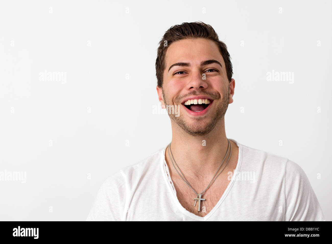 Porträt von eine junge attraktive Brünette sympathische Mann Stockfoto