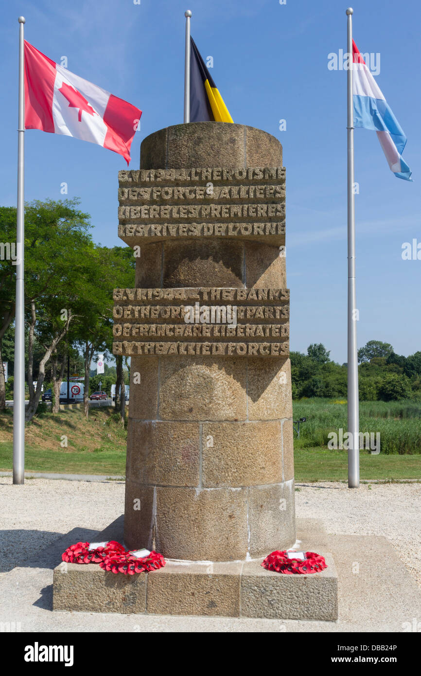 Frankreich Normandie, Ranville, Denkmal für "Erste Teile Frankreichs durch die Alliierten befreit" Stockfoto