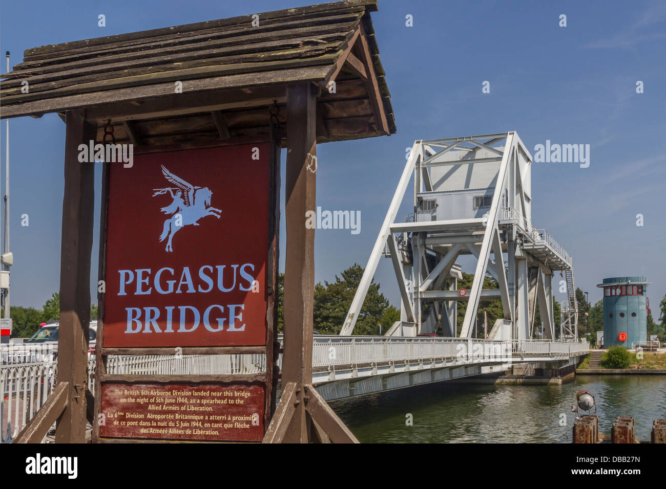 Frankreich-Normandie, Batterie, Pegasus Brücke über Caen-Kanal Stockfoto