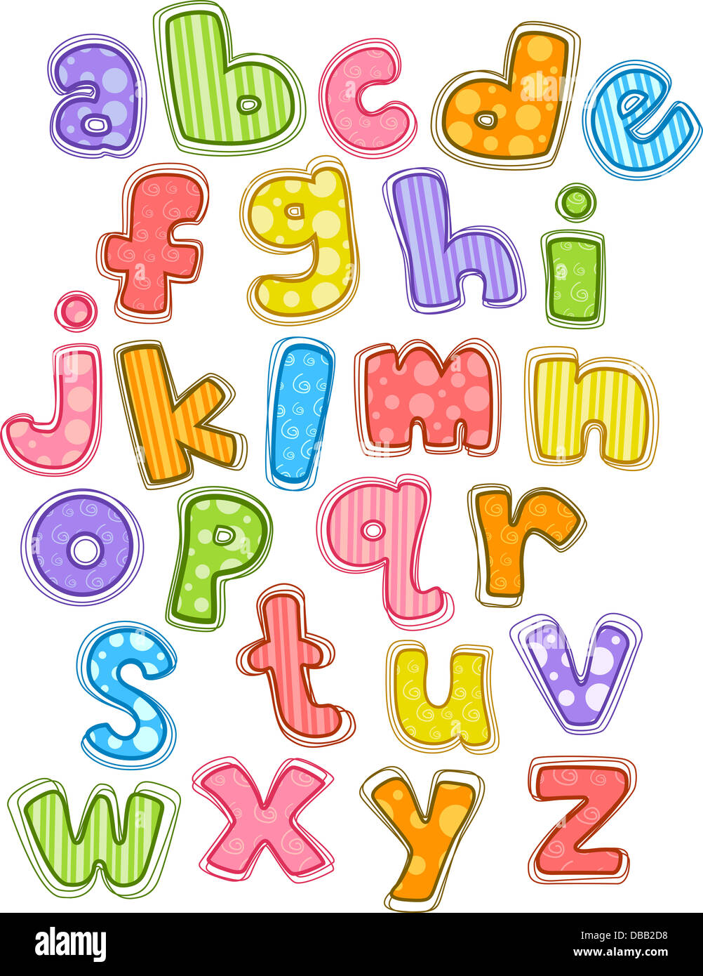 Illustration der nette und bunte Alphabet in Kleinbuchstaben Stockfoto